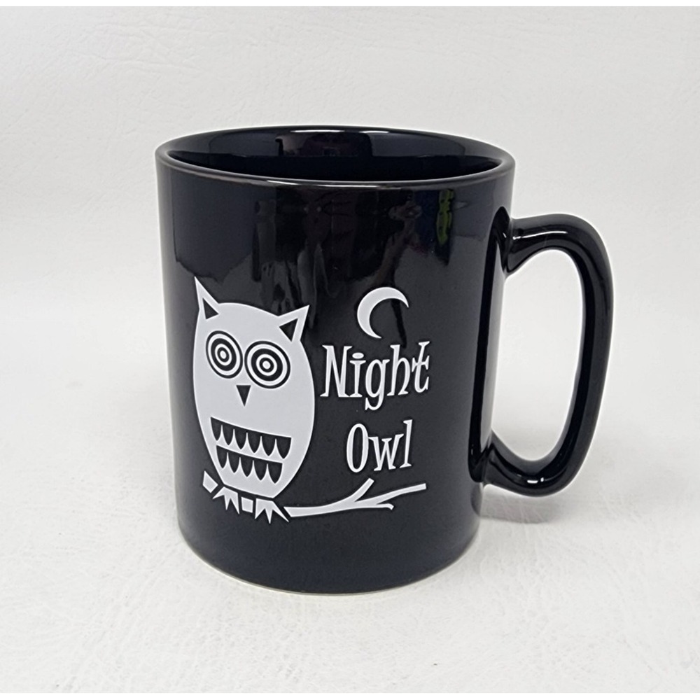 The Old Pottery Company "Night Owl" Coffee Mug Cup Black 16oz